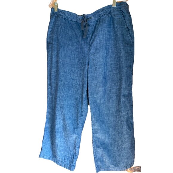 LL Bean Womens Blue Cotton Drawstring Capris Favorite Fit Size 16 - Picture 1 of 10